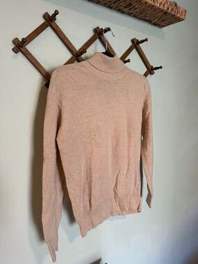 Vintage Lyle & Scott 100% Super Lambswool Half-Zip Turtleneck Sweater Peach Pink